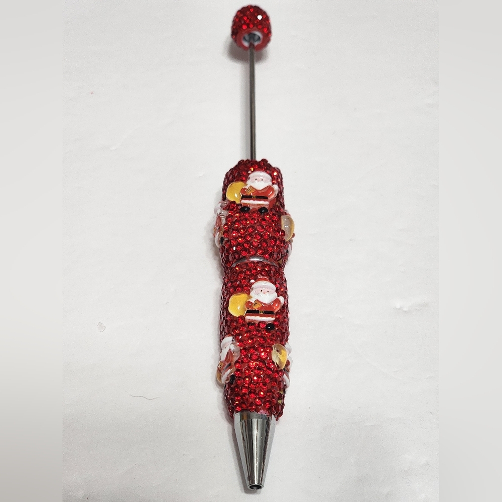 Santa Rhinestone Beadable Christmas Xmas Pen Beaded Pen Crafts DIY Bling Beads